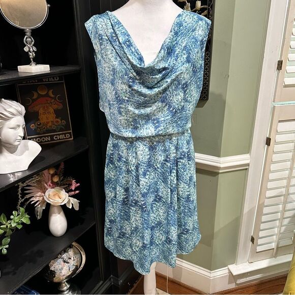Catherine Malandrino Blue Print Cowl Neck Dress Size 10 | New with Tags - Picture 1 of 12